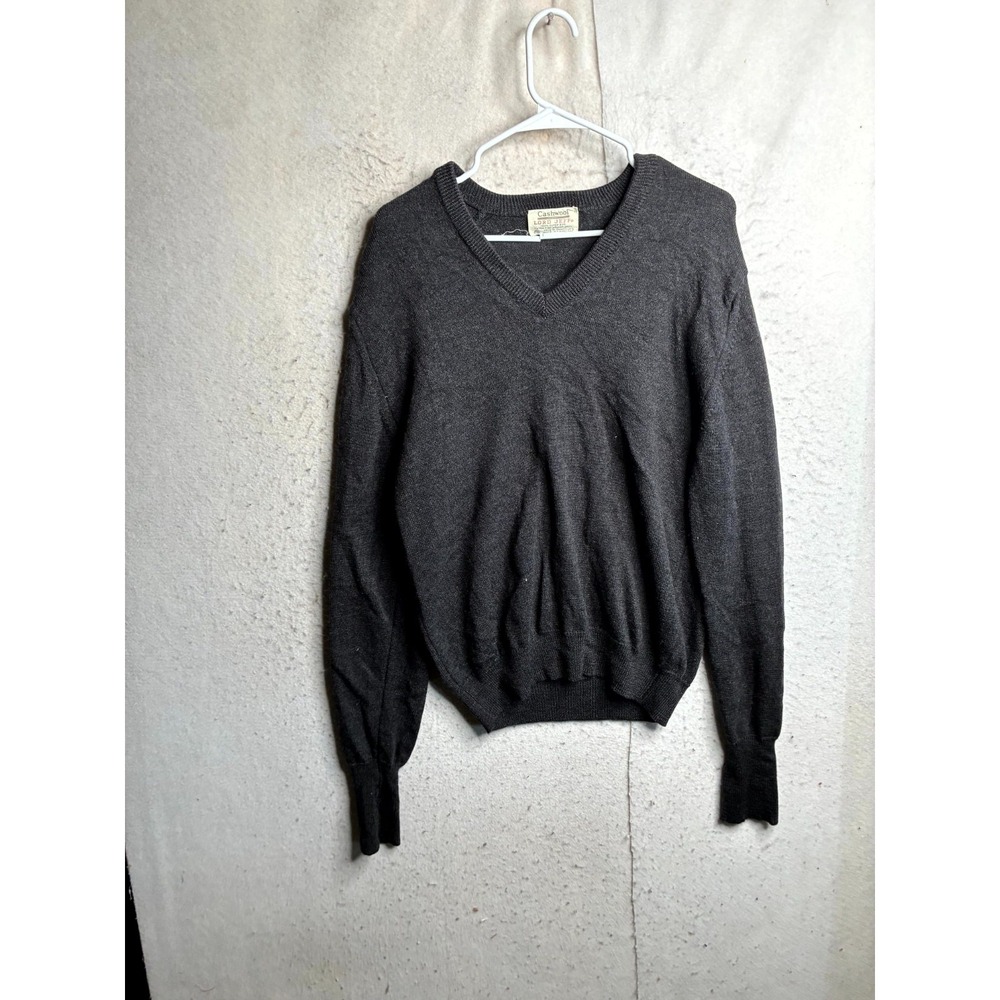 Lord Jeff Mens Large Charcoal Gray Merino Wool V Neck Sweater Pullover USA Made
